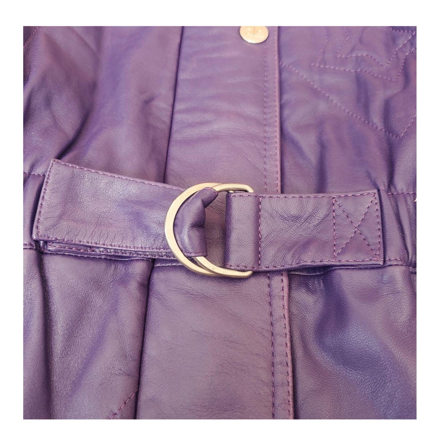 Courreges Leather Purple Star Embroidery Elastic Waist LS Coat