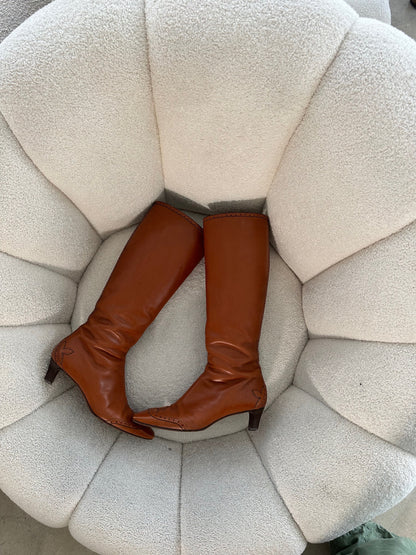 Louis Vuitton Knee High Leather Monogram Square Toebox Boots