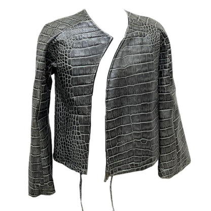 Giorgio Armani Calf Leather Reptile Assymetrical Zip Flare Sleeve Jacket