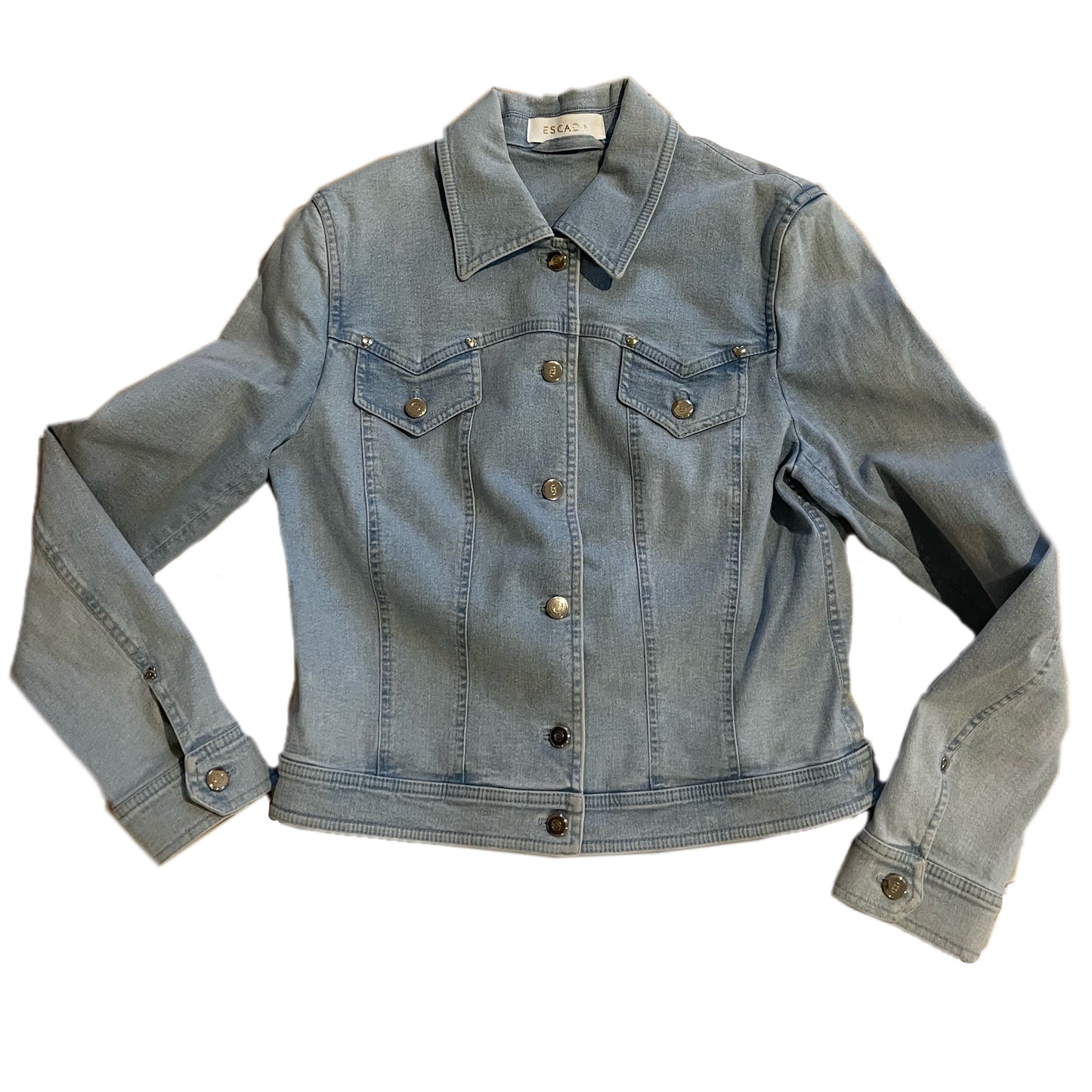 Escada Denim Love Heart Studded Two Piece Jacket Jean Set