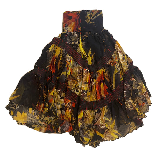 Jean Paul Gaultier Mesh Print Tiered Pleated Midi Skirt