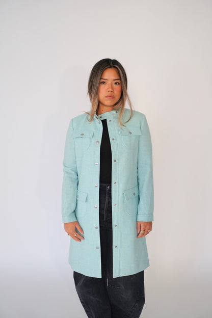Courreges Glitter Baby Blue Motor Snap Button Coat