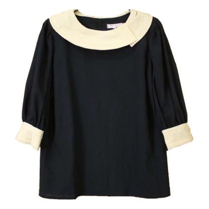 Yves Saint Laurent Shoulder Pad Sailor Neck 3/4 Sleeve Blouse Marked Size
