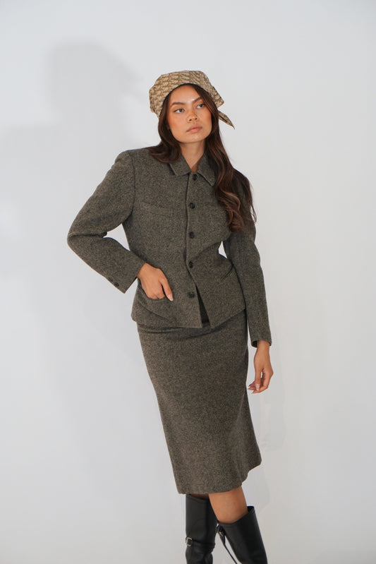 Tricot Comme des garçons tweed wool high waisted tailored fitted skirt and blaze