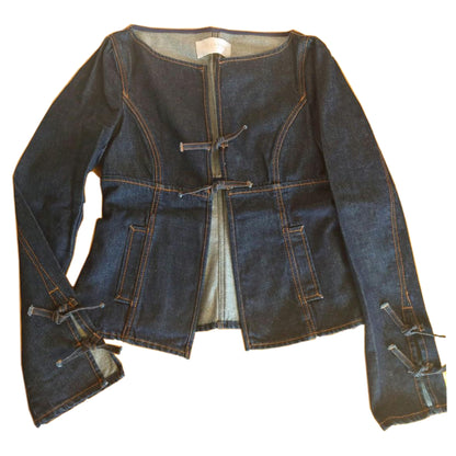 Valentino LS Denim Cropped Bow Jacket