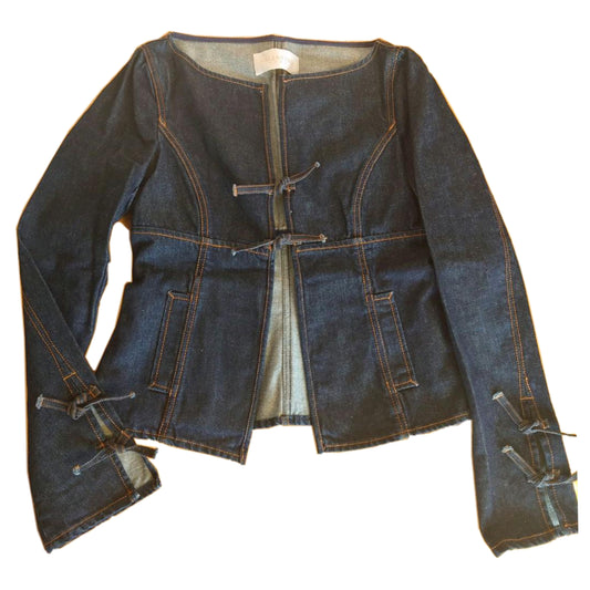 Valentino LS Denim Cropped Bow Jacket