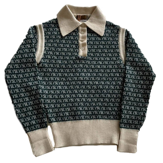 Yves Saint Laurent Logo Wool 1/4 Button Down Knit