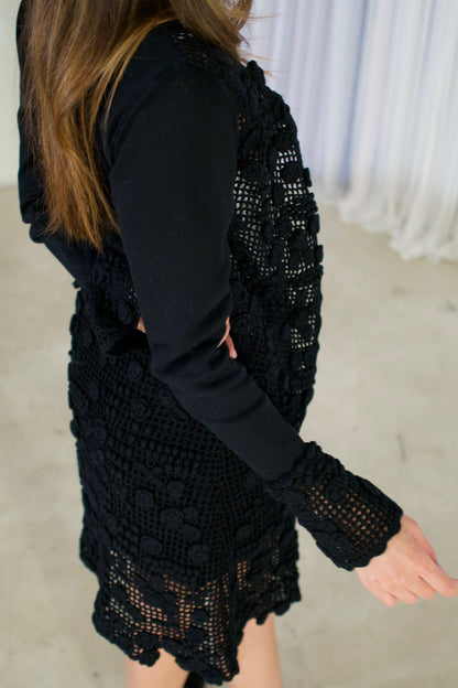 Valentino Crochet Floral Knit Cardigan Skirt Set