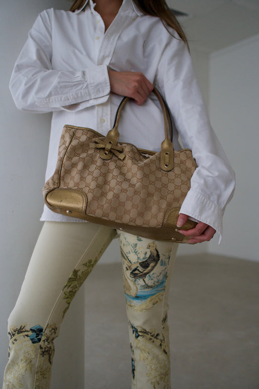 Gucci Monogram Canvas Double Handle Handbag