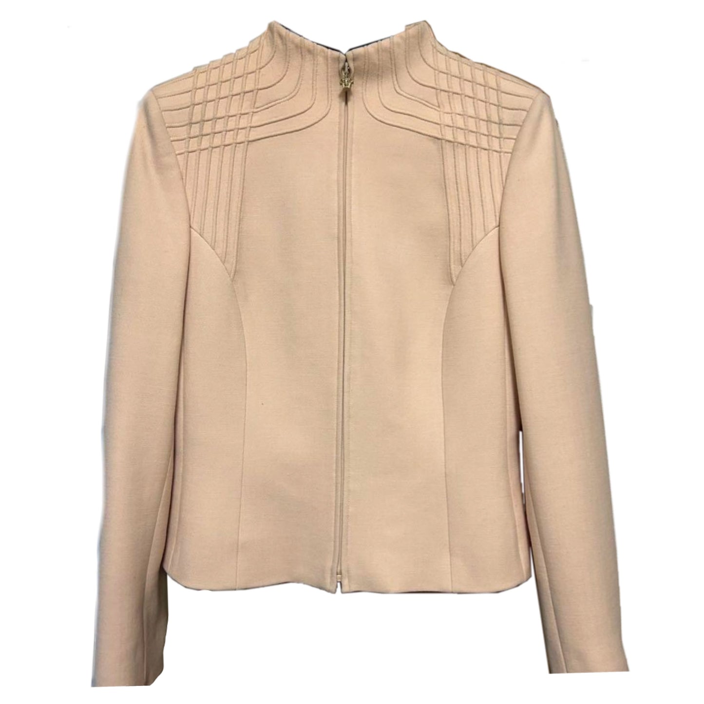 Versace Embroidered Framing Mock Neck Shoulder Zip Jacket Skirt Two Piece Set