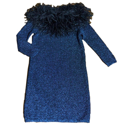 Yves Saint Laurent Knit Glitter LS Feather Neckline Mini Dress