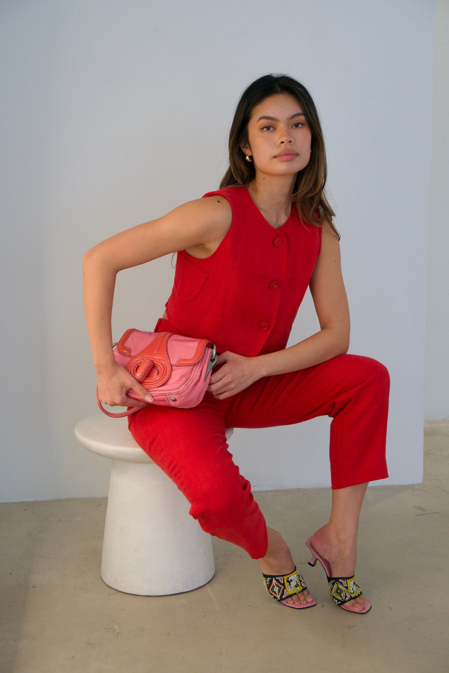 Balenciaga Linen Sless Button Down Belted Two Piece Set