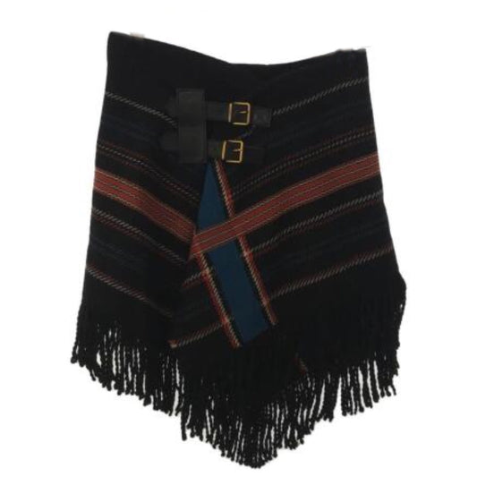 Gucci Large Check Buckle Wool Fringe Skirt