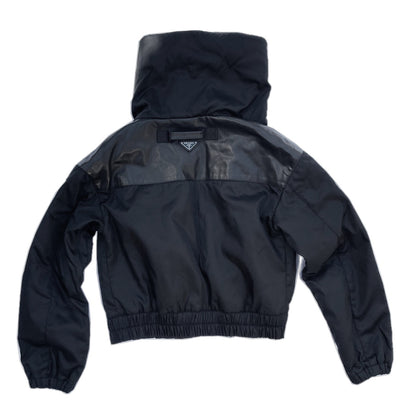 Prada Leather Nylon Fold Over Collar Bomber Jacket