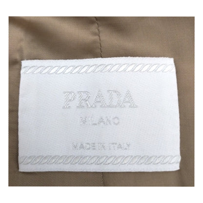 Prada Wool Leather Trim Mandarin Collar Buckle Belt Coat