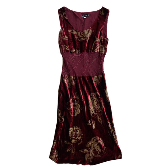 Anna Sui Velour Mesh Cut Out Floral Midi Dress