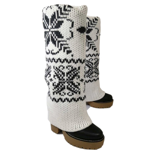 Dolce & Gabbana Knitted Argyle Leather Platform Knee High Boot
