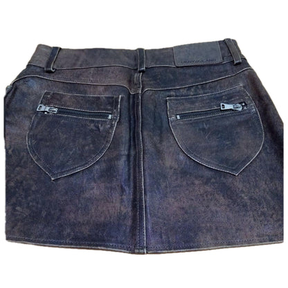 DKNY Leather Distressed Wash Mini Skirt