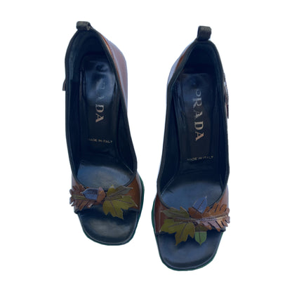 Prada Leather Floral Peeptoe Heels