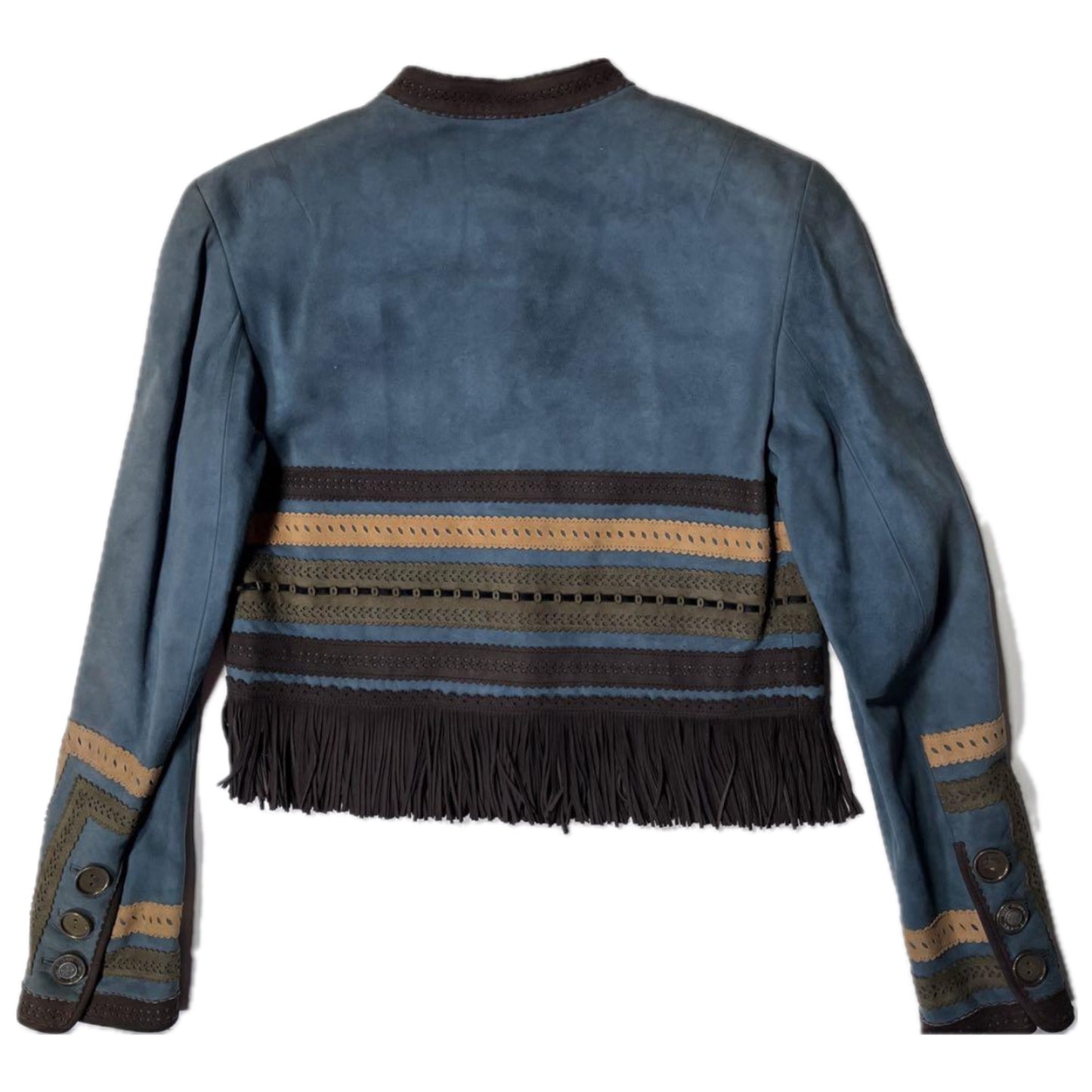 Loewe Suede Fringe Hem w Pattern Detail Mandarin Collar Jacket