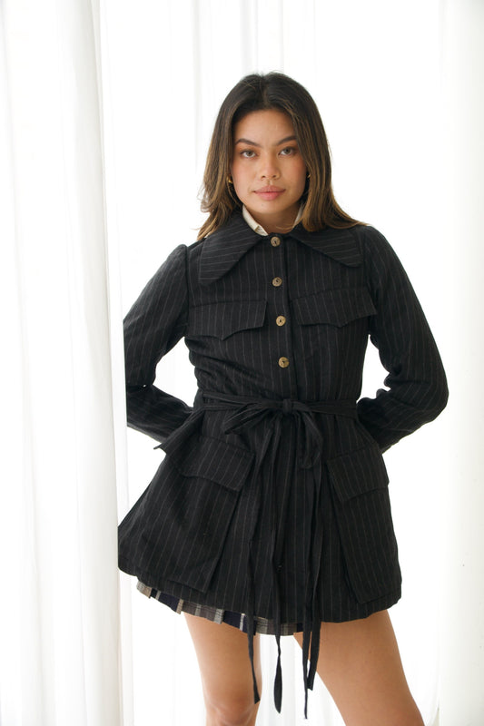 Isabel Marant Pinstripe Wool Belted Pocket Blazer Jacket