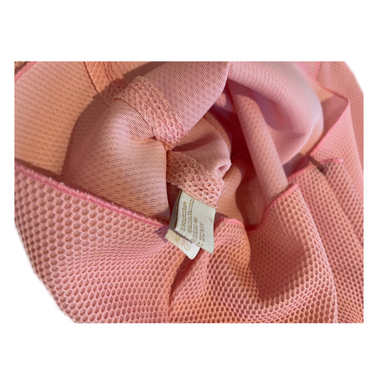 Prada Pink SS Mesh Ruffle Hem w Leather Trim UnderBoob Polo