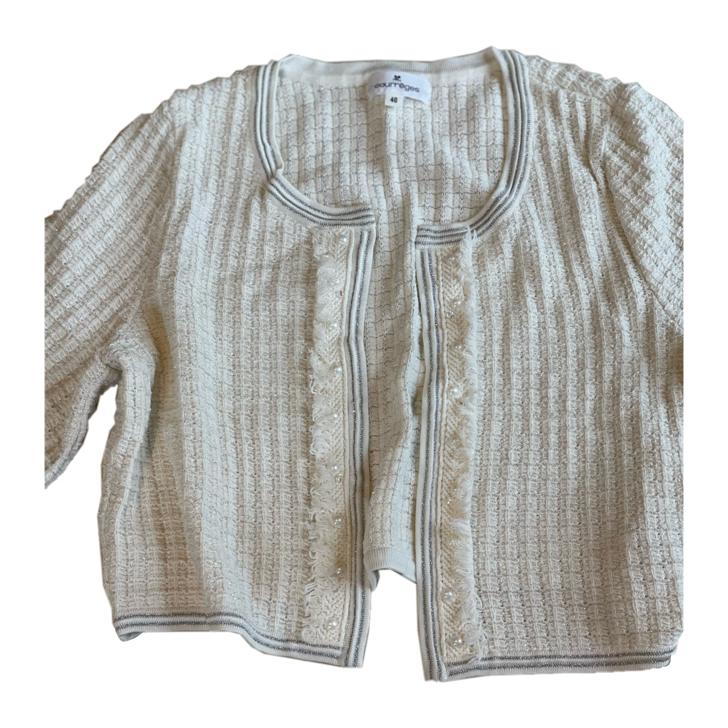 Courreges Tweed Balloon Sleeve Metallic Cardigan