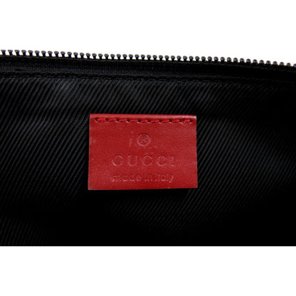 Gucci Monogram Canvas Red Leather Trim Pouchette Handbag