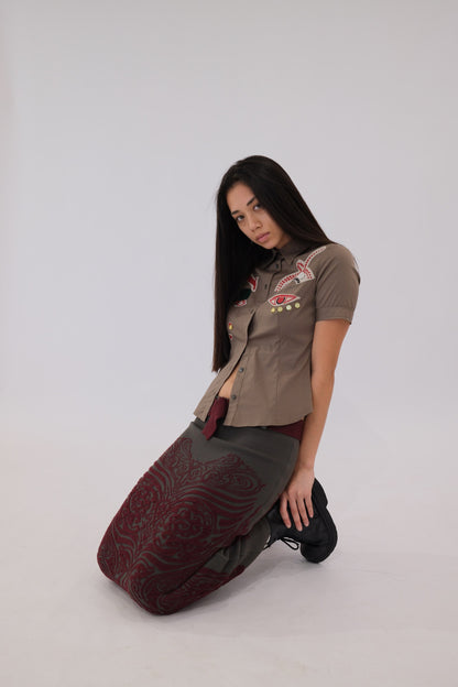 Jean Paul Gaultier Tribal Knit Print Maxi Skirt w Belt