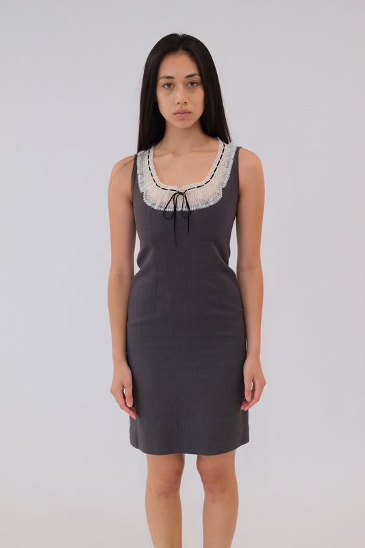 Anna Sui Lace Scoop Neck Bow Tweed Dress