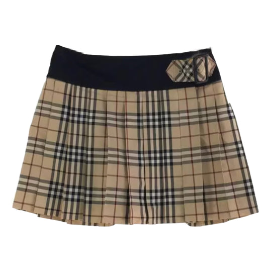Burberry Blue Label Nova Check Pleated Mini Skirt W Buckle