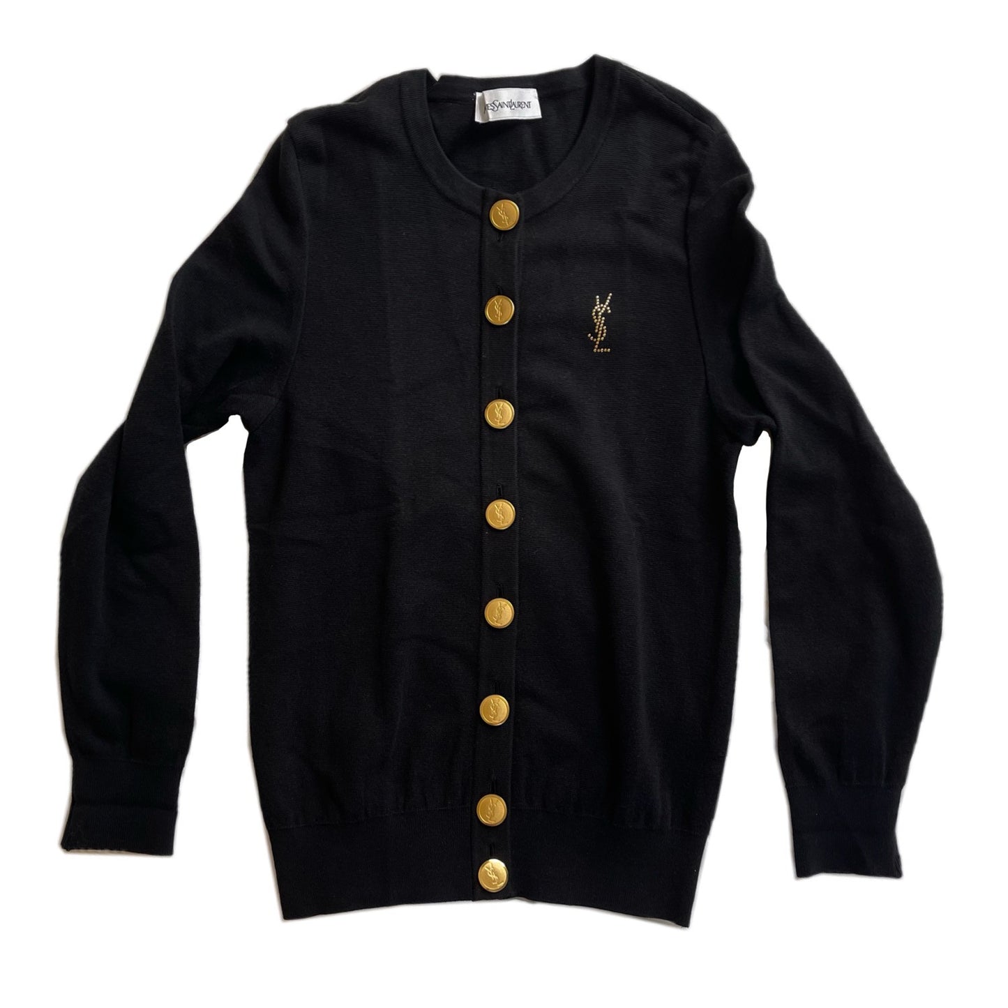 Yves Saint Laurent Studded Logo Knit Button Down Cardigan