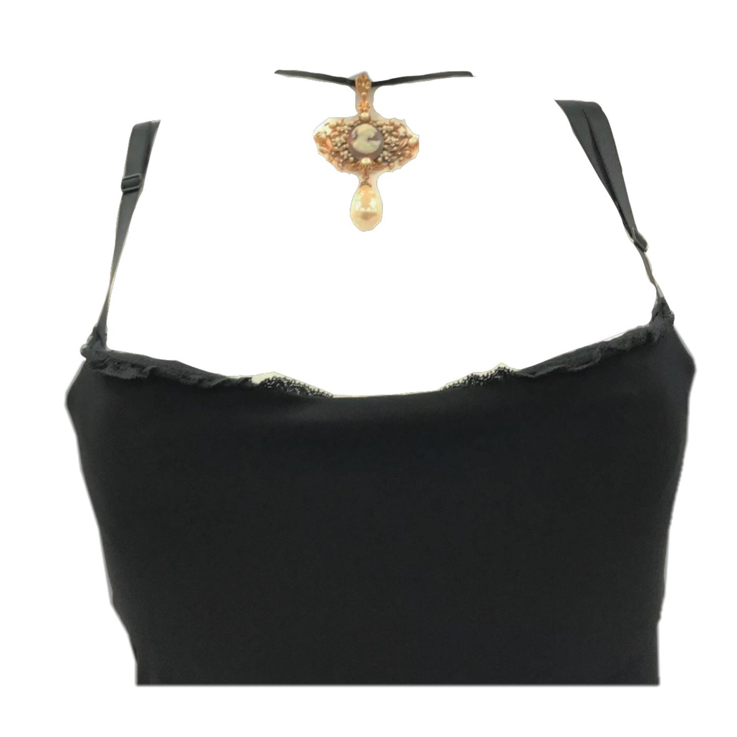 Dolce Gabbana Lace Trim Slip Dress W Cameo Pendant