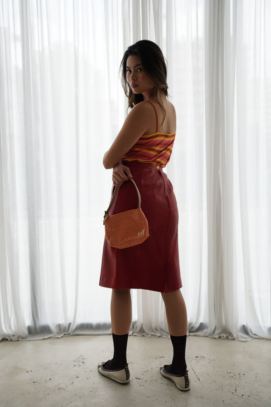 Celine Horizontal Stripe Cami w Logo Buckle Straps