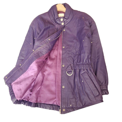 Courreges Leather Purple Star Embroidery Elastic Waist LS Coat