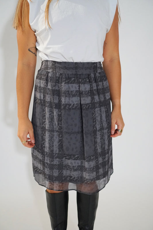 Burberry Check Silk Sketch Print Grey Skirt