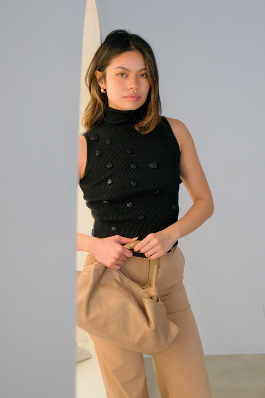 Moschino Knit Turtleneck w Love Heart Buttons