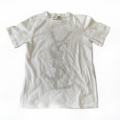 Yves Saint Laurent Rhinestone Logo White Tee