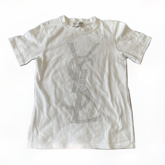 Yves Saint Laurent Rhinestone Logo White Tee