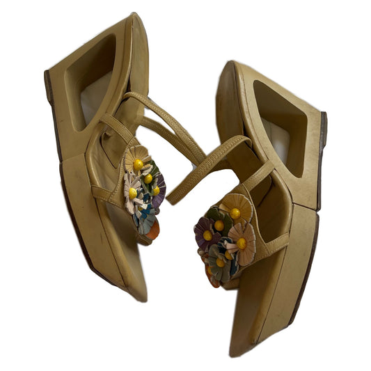 Fendi leather Floral Irregular Wedge Sandals