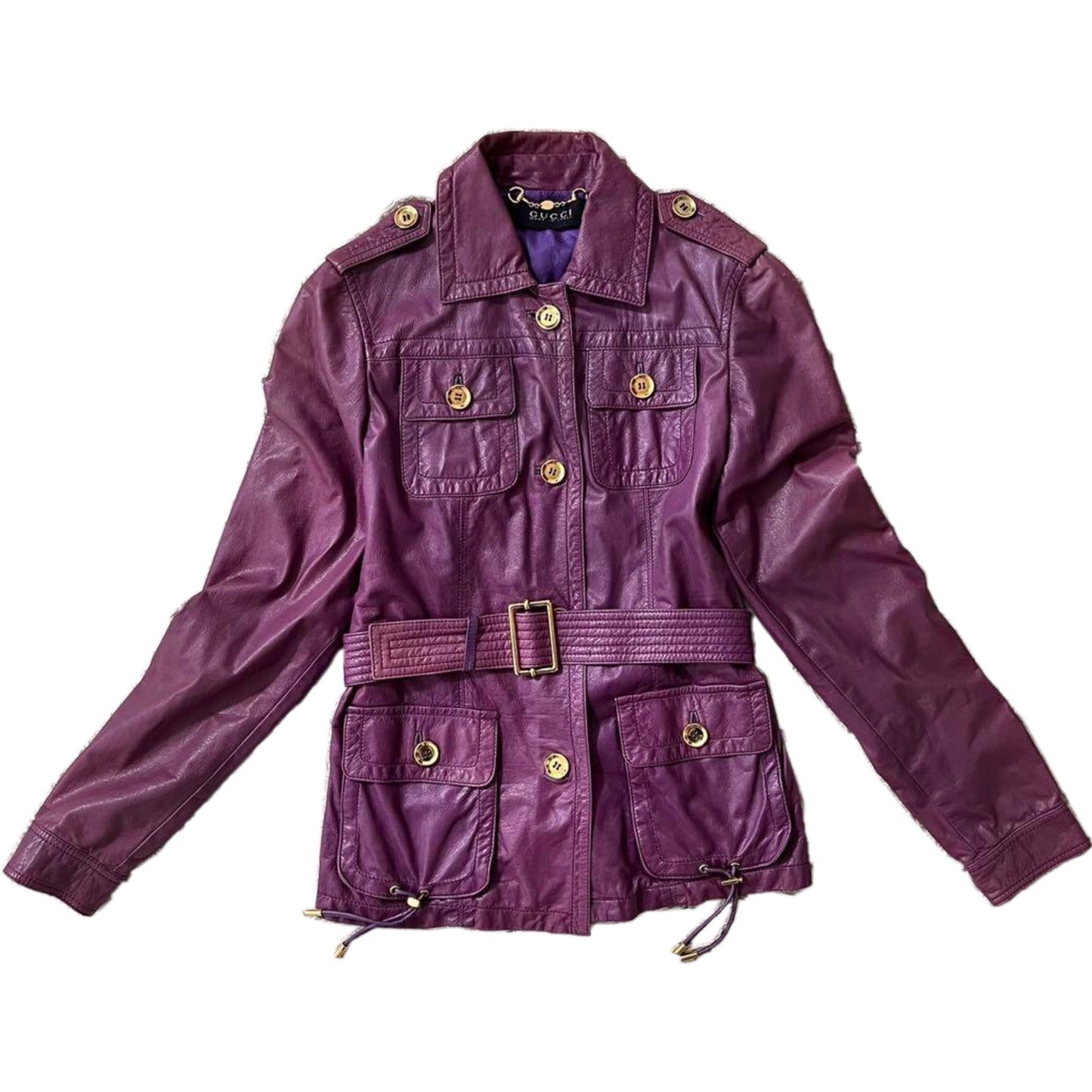 Gucci Leather Gold Button Military Jacket
