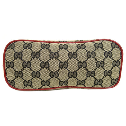 Gucci Monogram Canvas Red Leather Trim Pouchette Handbag