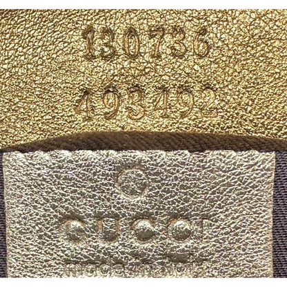 Gucci Monogram Bronze Leather Trim Double Strap Handbag