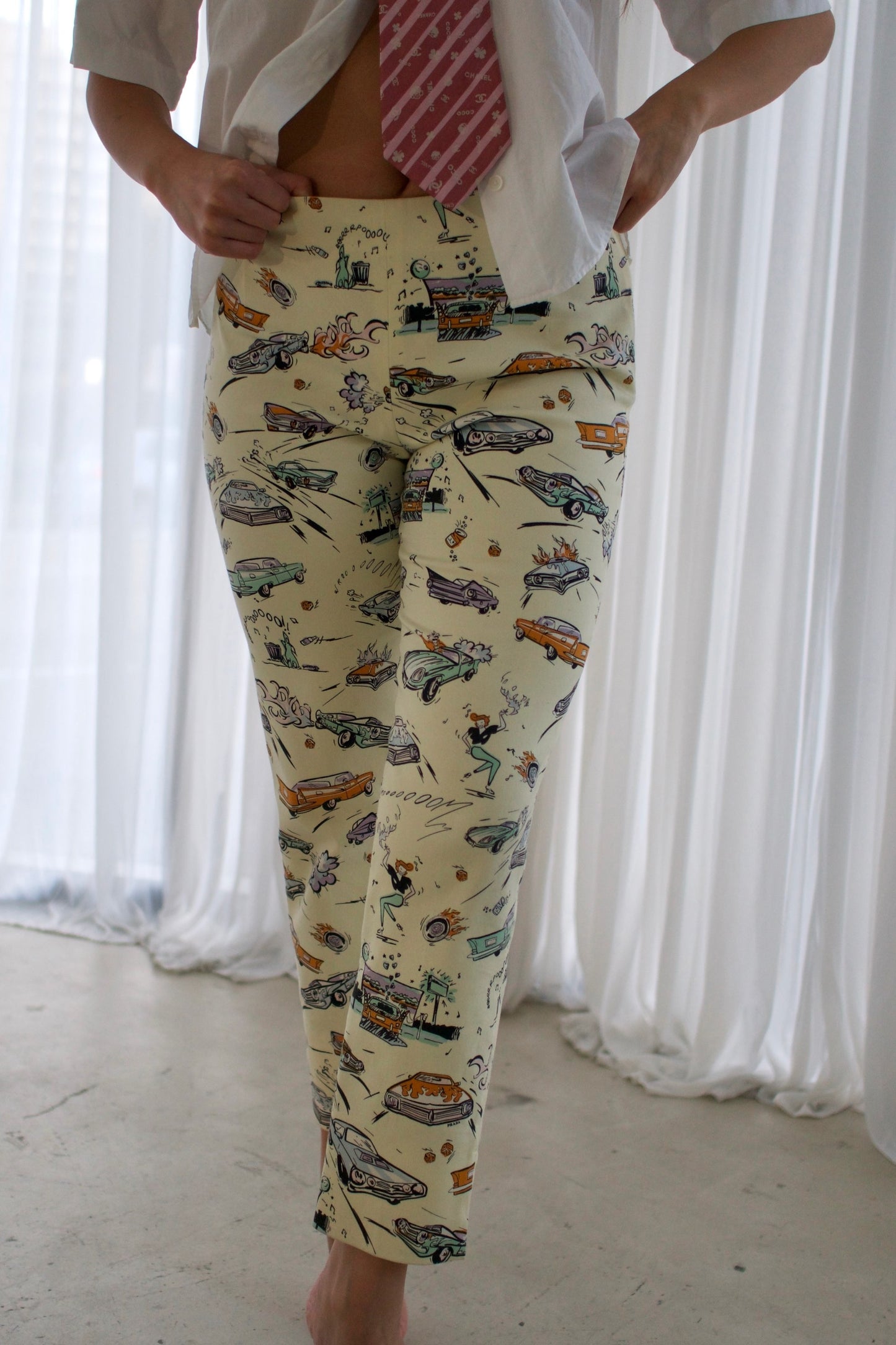 Prada Car Cartoon Graphic Capri Pants