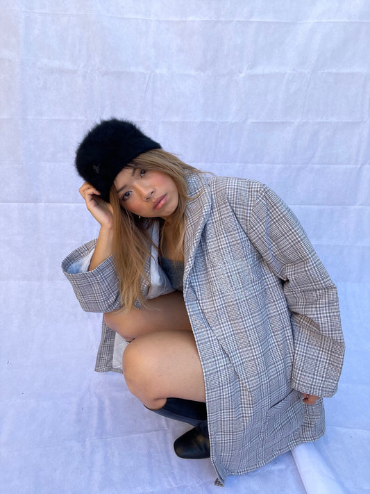 Yves Saint Laurent Grey Check Logo Quilted Puffer Jacket