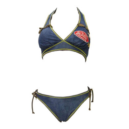 Von Dutch Denim Look Fringe Patch Bikini Set