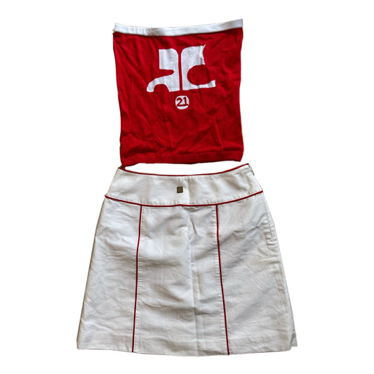 Courreges Red/White Tube Top & Skirt Set