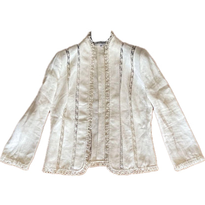 Miss V Valentino Linen Lace Ladder Detail Hem Jacket
