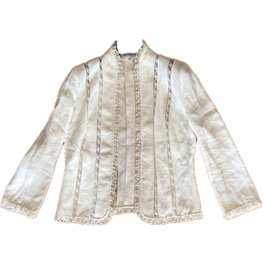 Miss V Valentino Linen Lace Ladder Detail Hem Jacket