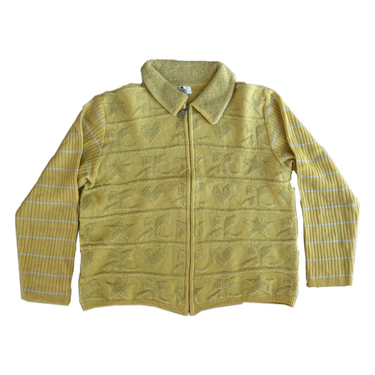 Courreges Logo Heart Zip Ribbed Knit Cardigan